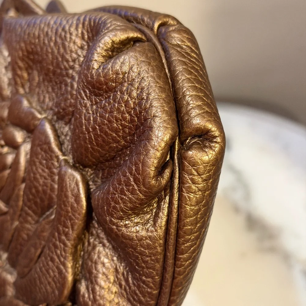 Brighton Bronze Leather Rose Embossed Clutch/Shoulder w kiss lock - Picture 5 of 7